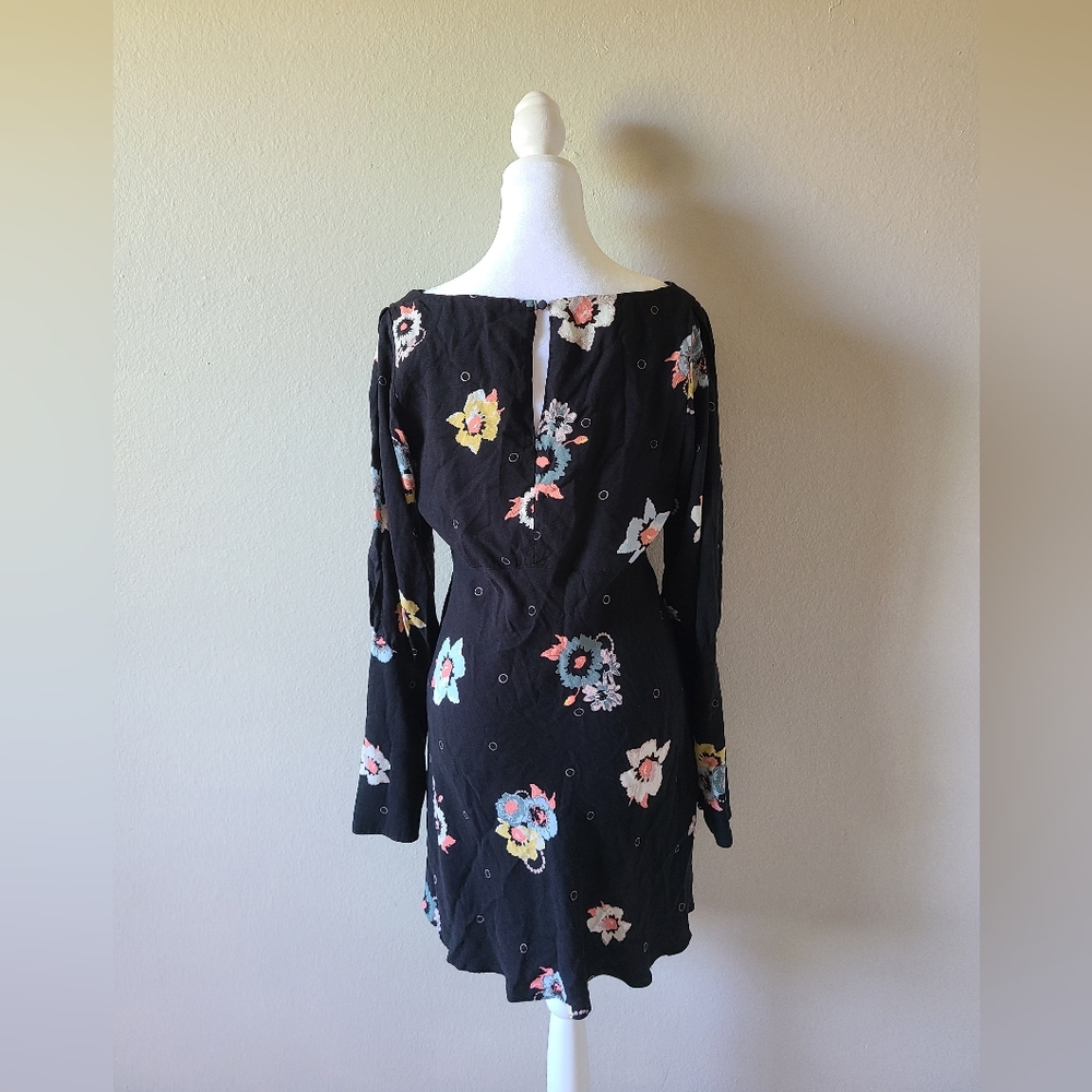 Free People Black Floral Long Sleeve Dress Size 10 - Picture 3 of 10